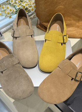 加绒保暖TATAFOCUS~一脚蹬懒人秋冬季真皮勃肯鞋圆头平底鞋17-602