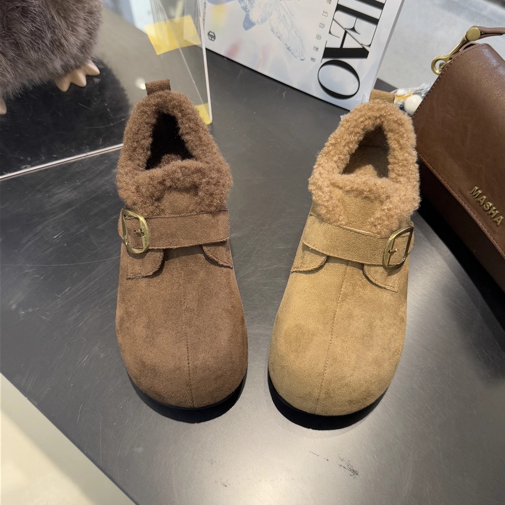 蝶澳~6CM厚底毛绒勃肯鞋2025冬魔术贴加绒保暖棉鞋休闲鞋60F8131