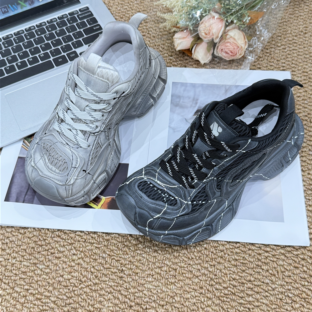 得芙妮~2025新款真皮网面透气老爹鞋女厚底增高休闲运动鞋潮30115