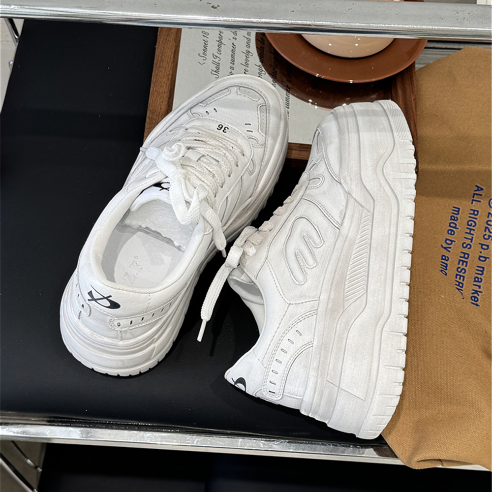 贵足范2025新款真皮厚底休闲板鞋增高6CM擦色脏脏小白鞋GZF506