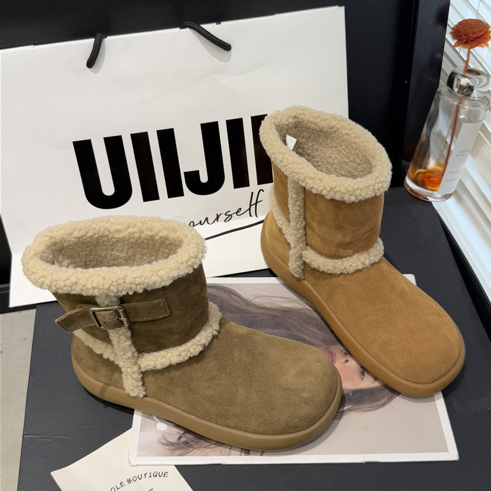 圆典~翻边羊羔毛雪地靴女冬季加绒保暖厚底百搭短筒棉靴YD682-67