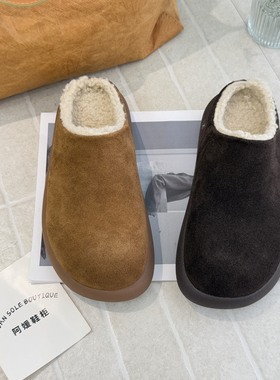 TATAFOCUS~加绒棉鞋2025冬反绒皮勃肯鞋平底懒人包头半拖鞋3380