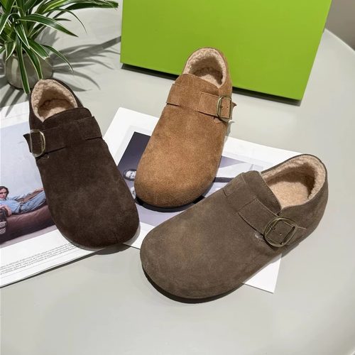 与涩~加绒内增高2025冬季反绒皮勃肯鞋一脚蹬懒人棉鞋770-56