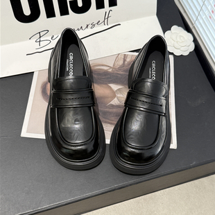D70 圆典女鞋 一脚蹬乐福鞋 舒适厚底百搭浅口小皮鞋 111 2025秋季