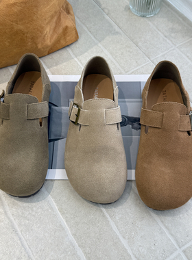 TATAFOCUS~平底芒果头2025秋季一脚蹬反绒皮勃肯鞋舒适柔软17-602