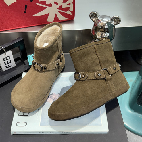 Meeigeec.Q ~保暖雪地靴2025冬新款舒适厚底真皮加绒羊羔毛62-69