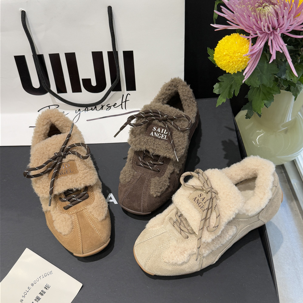 IG~毛毛德训鞋女冬季加绒翻盖系带休闲鞋软底舒适保暖女鞋79-188B