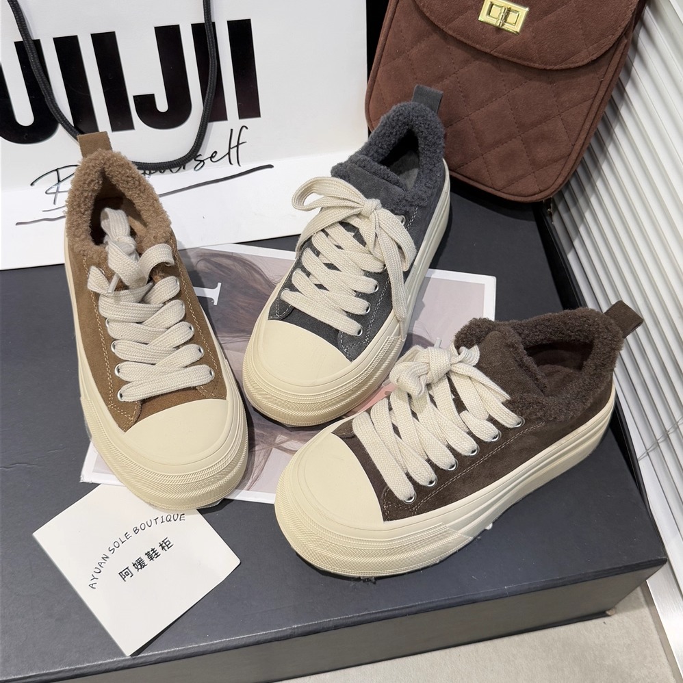 IG~加绒加厚板鞋反绒皮厚底5CM低帮2025冬季休闲学院风G79-170B