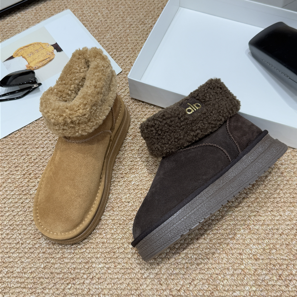 茉妮卡~翻边毛绒雪地靴冬季加绒加厚保暖短靴真皮毛绒棉鞋5507-05