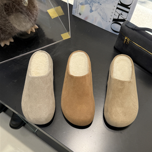 加绒加厚棉鞋 7070 2025冬季 厚底懒人包头半拖鞋 真皮勃肯鞋 蝶澳