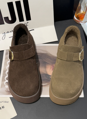圆典~加绒4cm全包勃肯鞋魔术贴2025冬季款厚底反绒皮棉鞋YD25-601