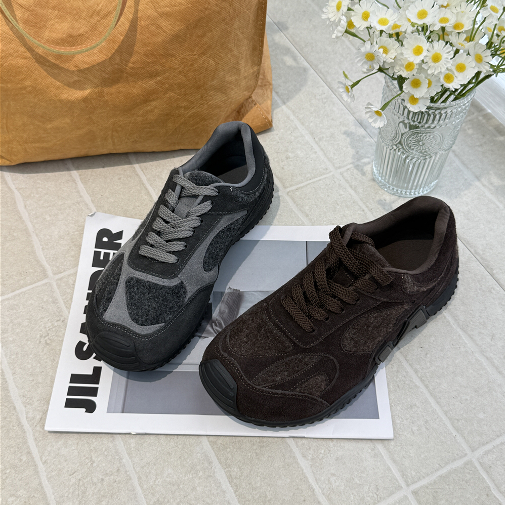 茉妮卡~加绒德训鞋2025冬款反绒皮阿甘鞋拼接休闲运动鞋Y5006-71