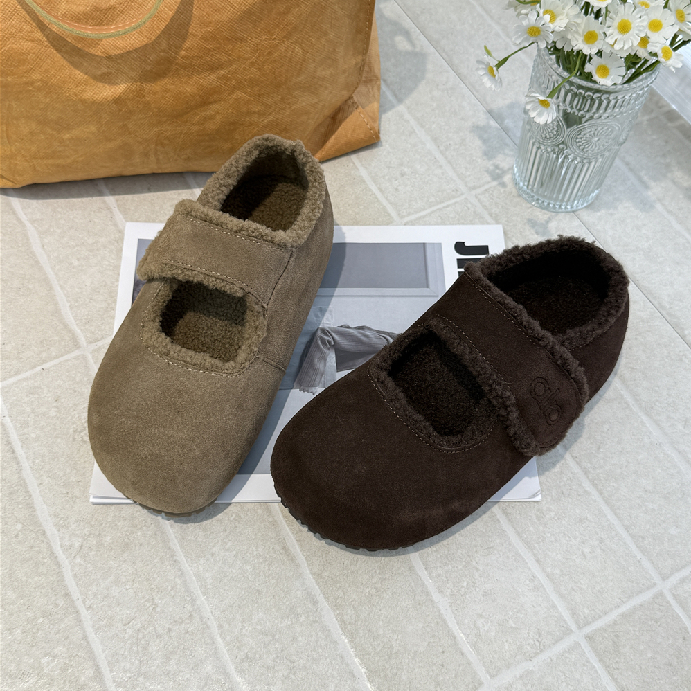 TATAFOCUS~魔术贴雪地棉4厘米2025冬季反绒皮玛丽珍鞋加绒棉鞋766