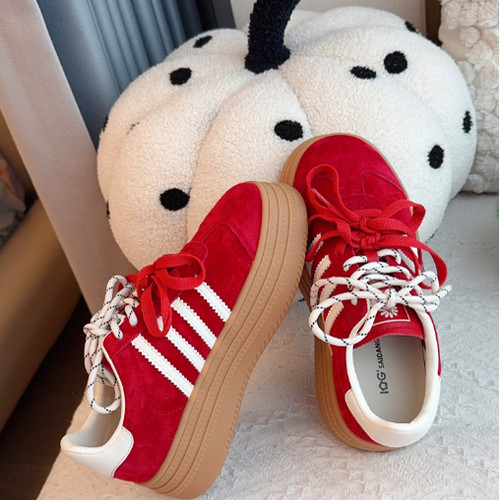 IG~2025女板鞋春季新款厚底百搭舒适系带磨砂皮学院风休闲鞋7-715