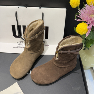 YD25 加绒保暖两穿皮带扣短靴棉鞋 202 毛绒翻边雪地靴女冬季 圆典