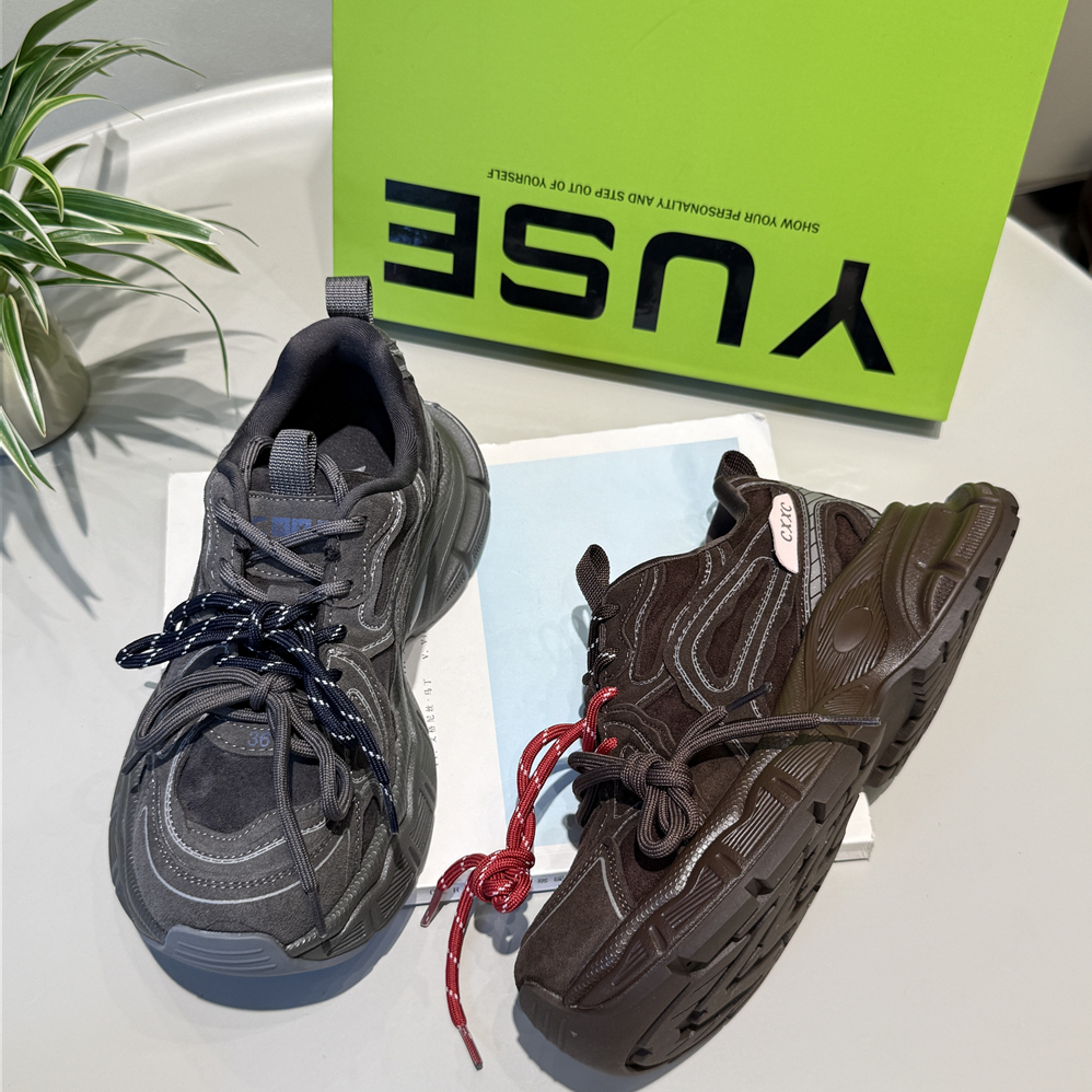 与涩~2025秋冬真皮网纱舒适双系带增高休闲舒适老爹鞋2672-20DR