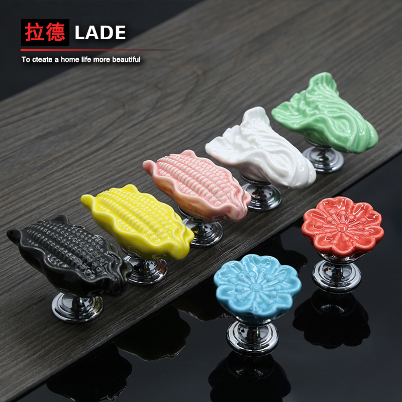 拉德陶瓷拉手欧式美式橱柜卡通田园现代简约中式抽屉单孔黑白把手