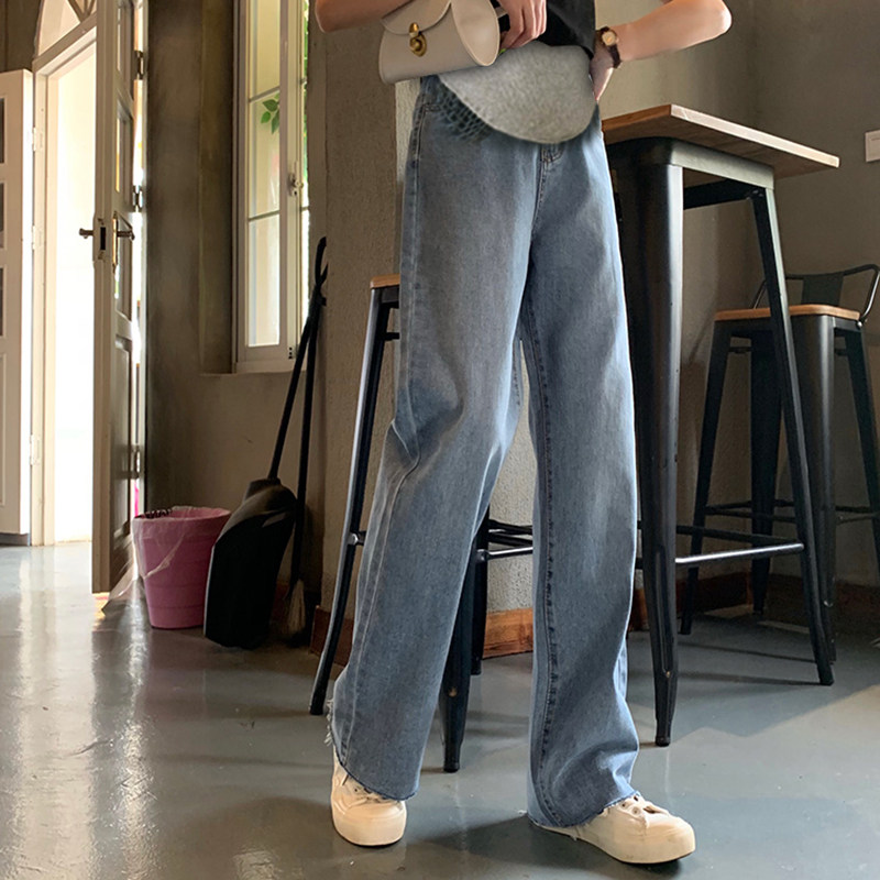 孕妇阔腿牛仔裤宽松春秋款外穿秋季直筒拖地裤潮妈托腹长裤孕妇裤