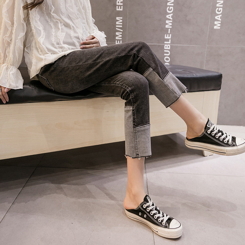 孕妇牛仔裤春秋款外穿直筒裤九分裤时尚潮妈打底小个子孕妇烟管裤