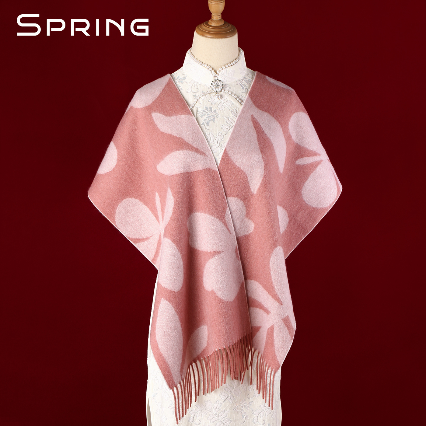 粉色羊毛围巾两用高级感礼盒装