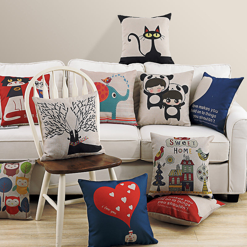 汽车客厅卡通棉麻沙发靠垫枕办公室靠枕床头餐厅椅子靠背护腰抱枕在类目 居家布艺, 靠垫/抱枕中 - 来自Buy2taobao.com提供专业的淘宝代购服务