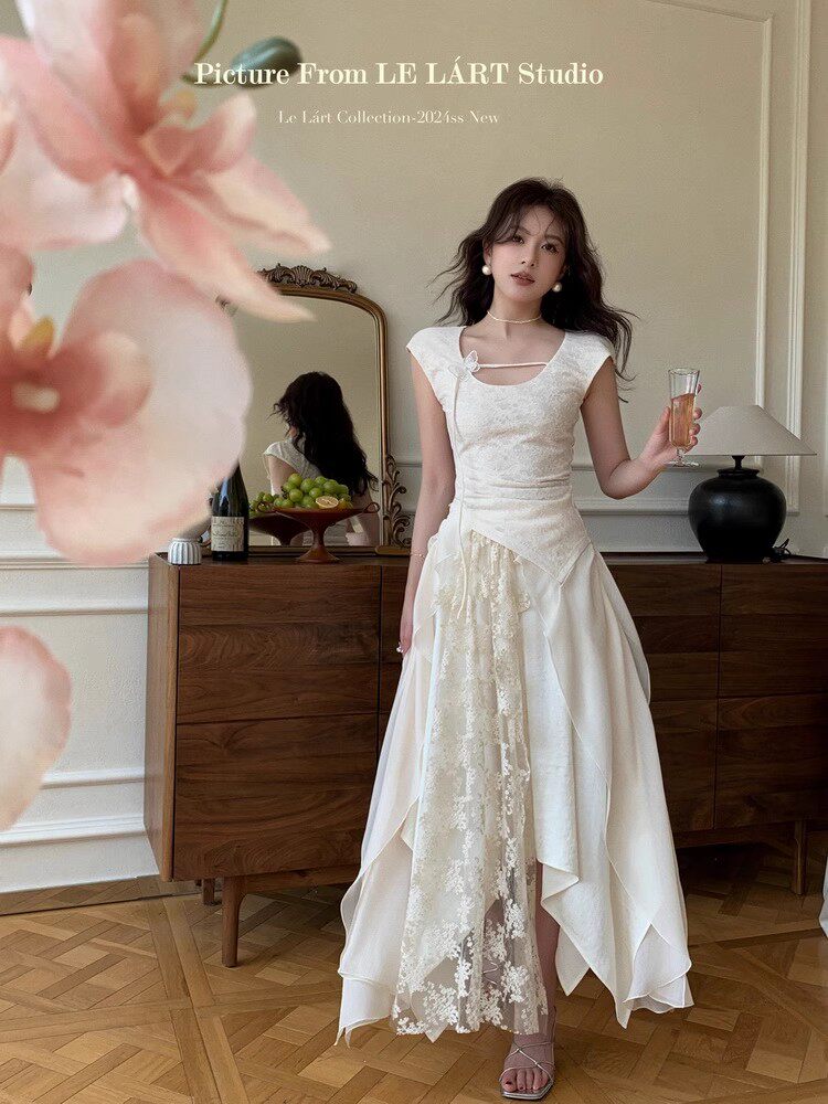 Woman wearing a white elegant long dress
