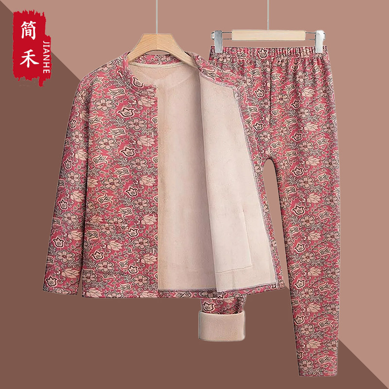 中老年女加绒加厚保暖内衣套装