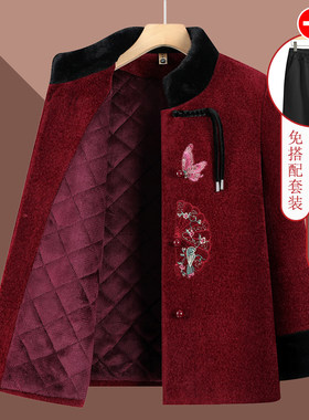 奶奶冬装毛呢外套中老年加绒加厚