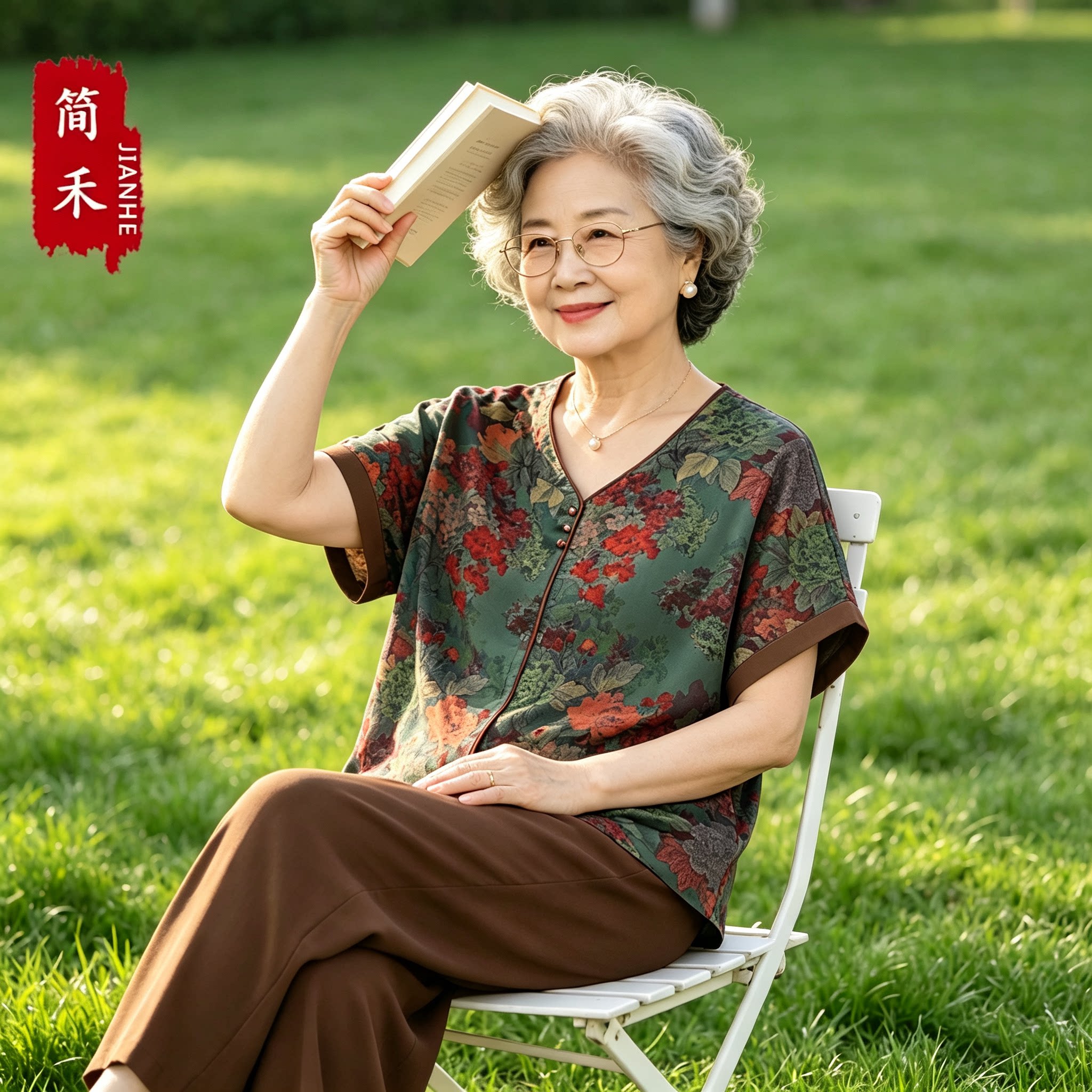 夏季新中式印花大码妈妈两件套