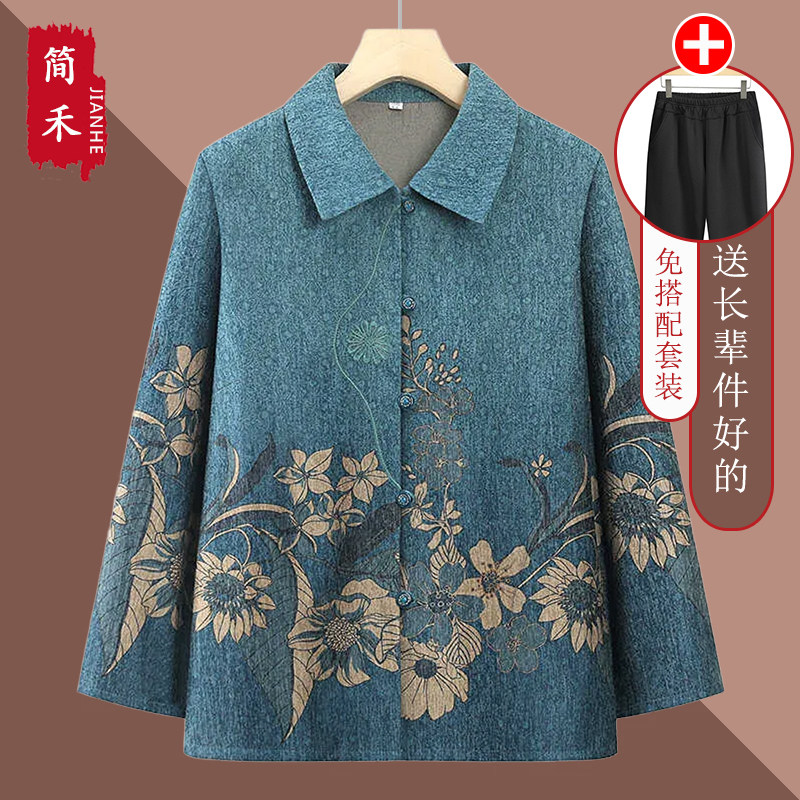 中老年女国风春秋长袖衬衫