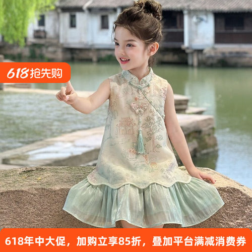 女童夏季汉服无袖公主连衣裙