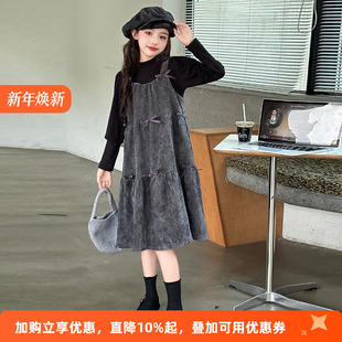 大童女孩背带裙子套装 公主裙秋季 儿童长袖 女童连衣裙秋冬2025新款