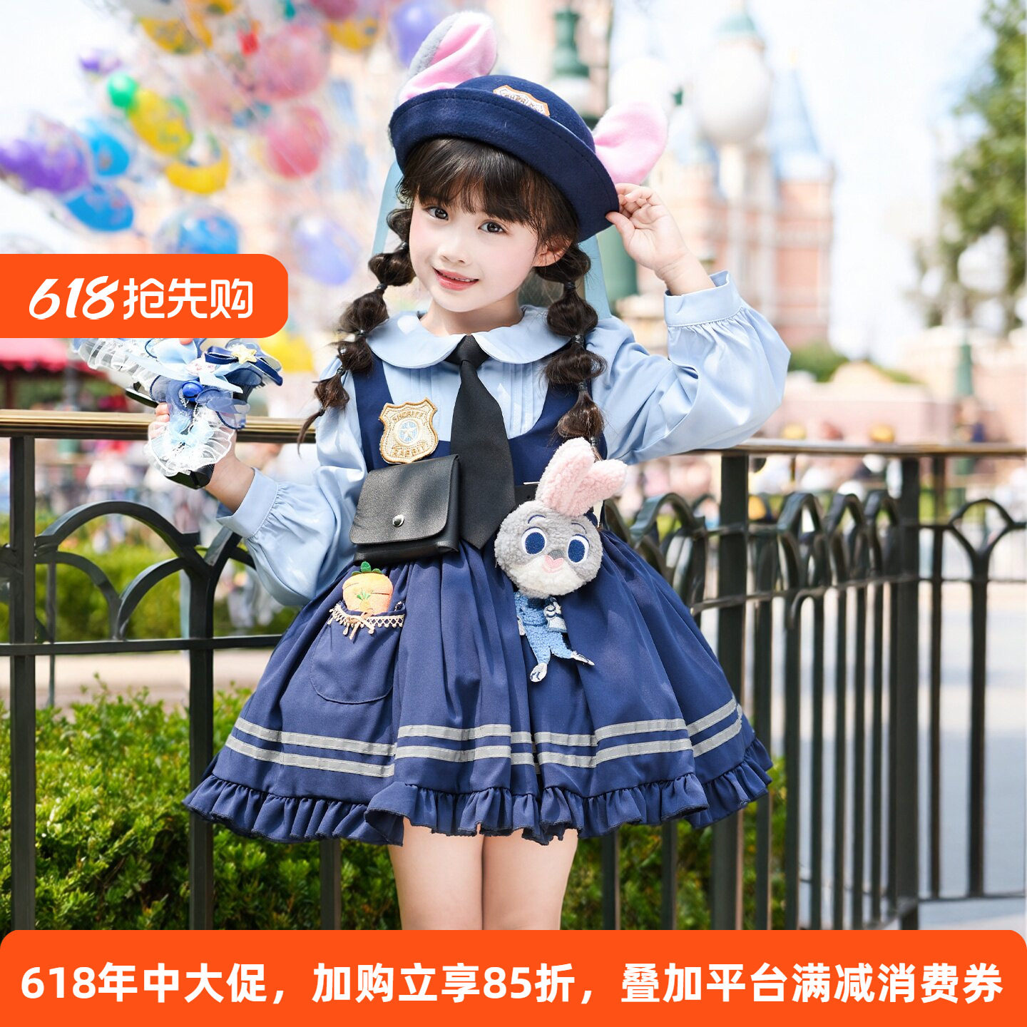 朱迪兔子警官女童连衣裙春夏新款儿童疯狂动物城cos服生日公主裙