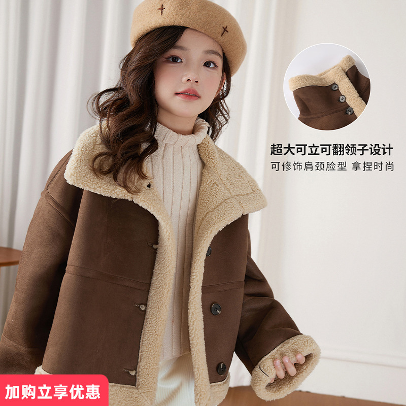 秋季加绒加厚翻领麂皮绒外套