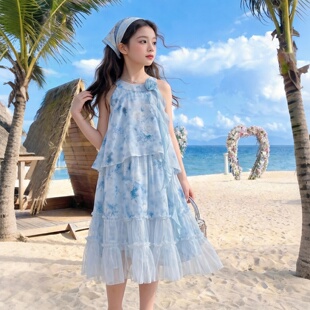 女童连衣裙套装夏季女孩海边度假公主裙儿童高级感绝美裙子两件套