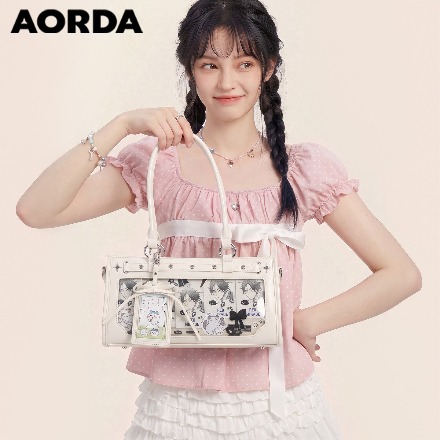 AORDA 原创皮质微痛包小食量高级感单肩斜挎手提10cm透明娃包吧唧