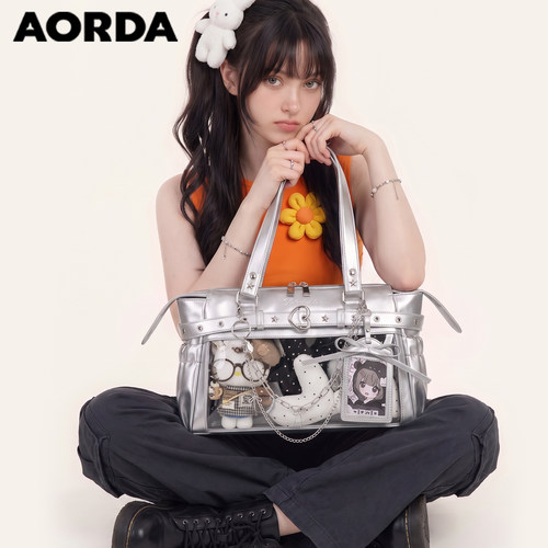 AORDA追星皮质机车痛包透明娃包