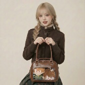 AORDA 通勤小食量单肩可爱10cm娃包棕色痛包原创斜挎双肩外出吧唧