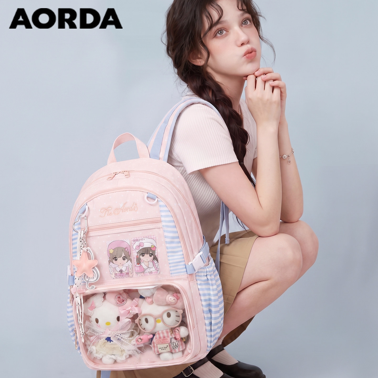 AORDA大学生粉色痛包通勤双肩包图片