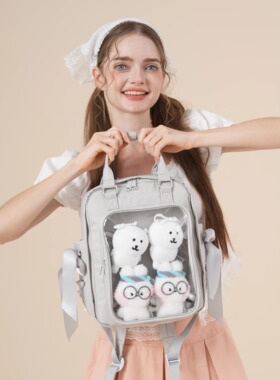 AORDA 2026新款丝带小食量灰色痛包双肩背包吧唧10cm娃包小型书包