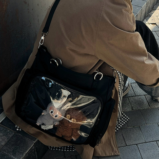 AORDA 黑色痛包男学生党单肩斜挎托特包双肩包追星20cm娃包吧唧包