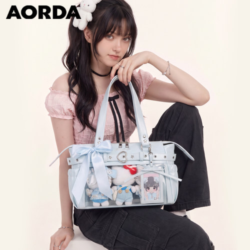 AORDA追星蓝色机车痛包韩系娃包