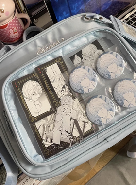 AORDA 二次元蓝色痛包女斜挎小食量吧唧娃包轻便旅游双肩通勤背包