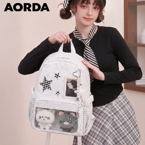 AORDA百搭痛包波点双肩背包书包