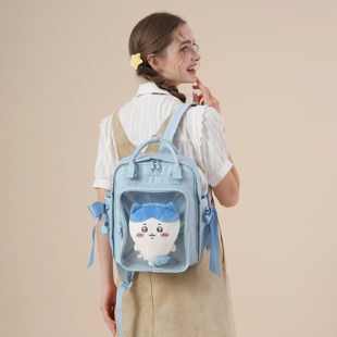 AORDA 丝带小食量蓝色痛包外出可爱书包双肩背包吧唧10cm小型娃包