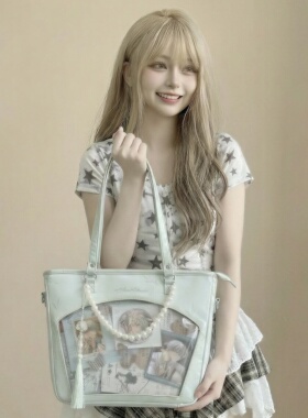 AORDA 绿色痛包斜挎日常款小食量单肩通勤外出可爱吧唧透明遛娃包