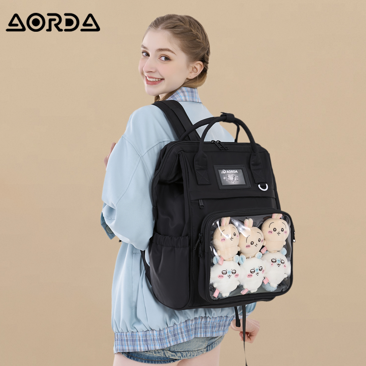 AORDA黑色痛包双肩背包
