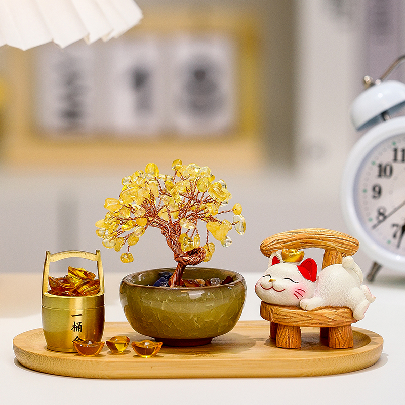 可爱招财猫小福袋摆件客厅创意家居电视柜办公室桌面装饰品小摆设