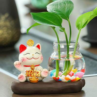 招财猫玻璃花器家居饰品