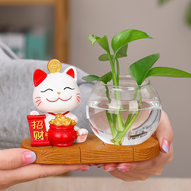 恺帅招财猫水培小摆件桌面装饰品